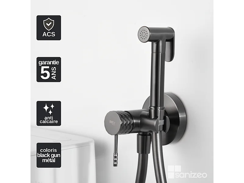 Kit Hygiène Douchette de WC / Bidet Encastré Black Gun Métal IMEX GENOVA RDG053/BGM