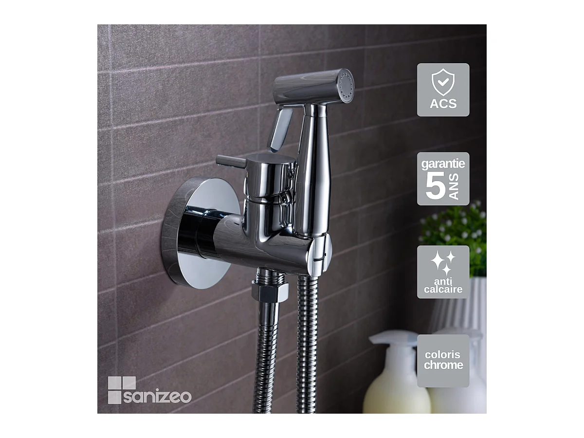 Kit Douchette hygiénique À ENCASTRER,  WC ou Bidet Salle de Bain Chrome MUNICH RDM001