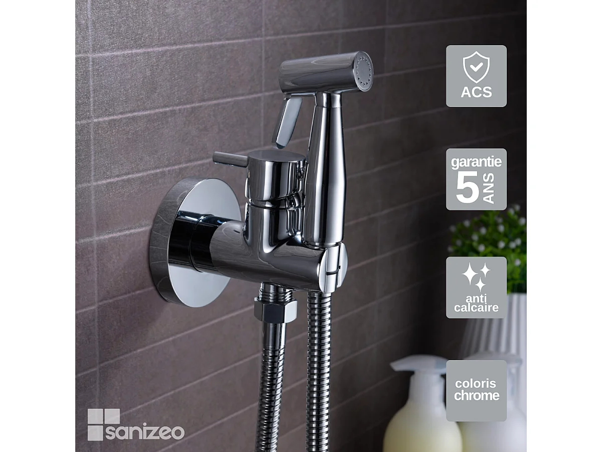 Kit Douchette hygiénique À ENCASTRER,  WC ou Bidet Salle de Bain Chrome MUNICH RDM001