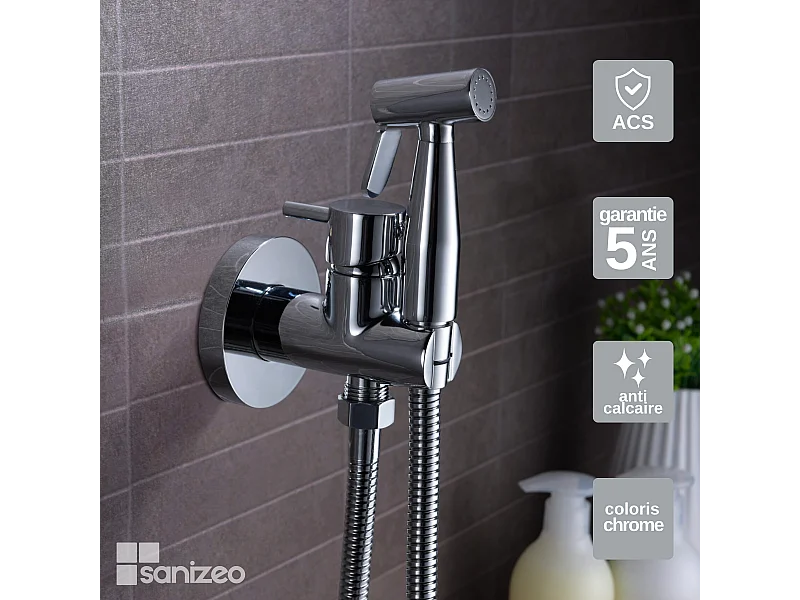 Kit Douchette hygiénique À ENCASTRER,  WC ou Bidet Salle de Bain Chrome MUNICH RDM001