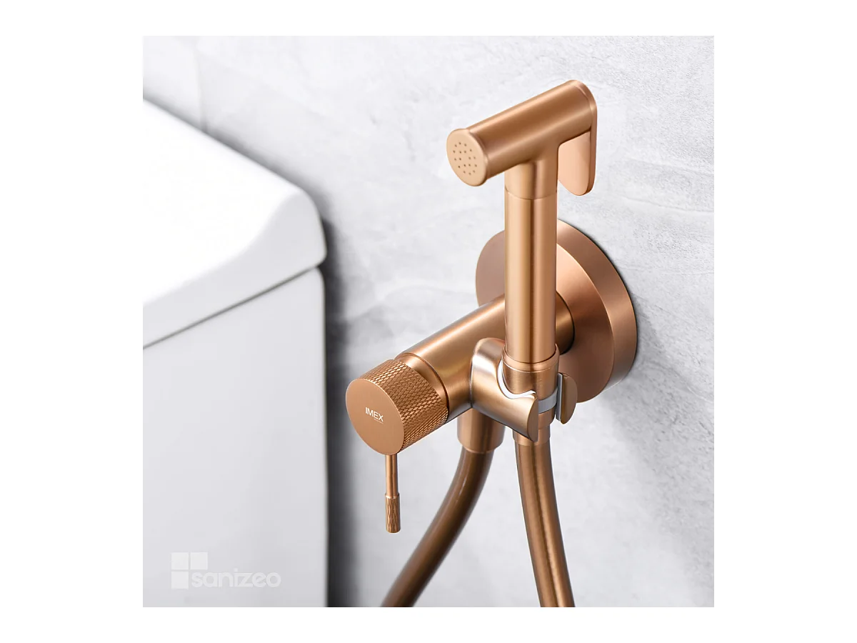 Kit Douchette hygiénique À ENCASTRER,  WC ou Bidet Salle de Bain Or Rose Cuivré LINE RDD038/ORC