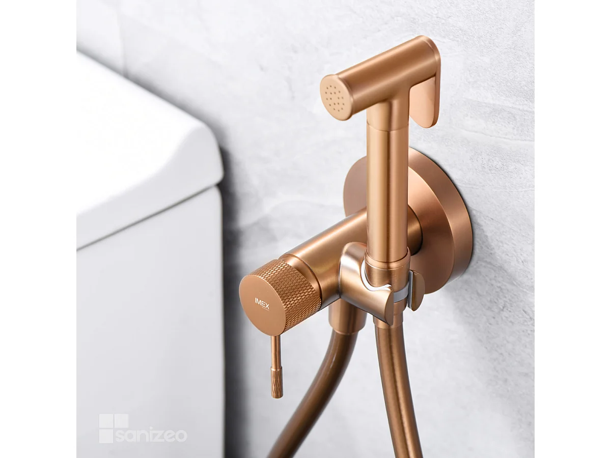 Kit Douchette hygiénique À ENCASTRER,  WC ou Bidet Salle de Bain Or Rose Cuivré LINE RDD038/ORC