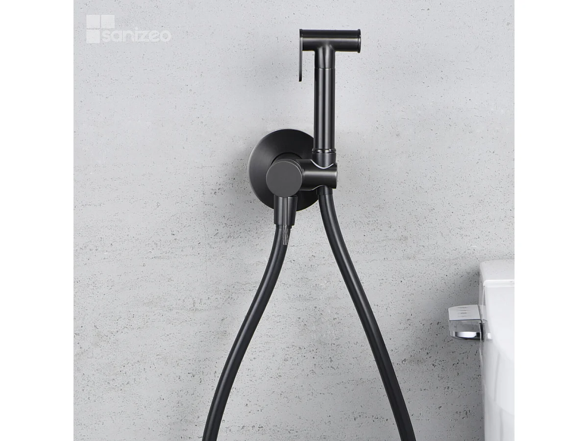 Kit Douchette hygiénique À ENCASTRER,  WC ou Bidet Salle de Bain Black Gun Métal LINE RDD038/BGM