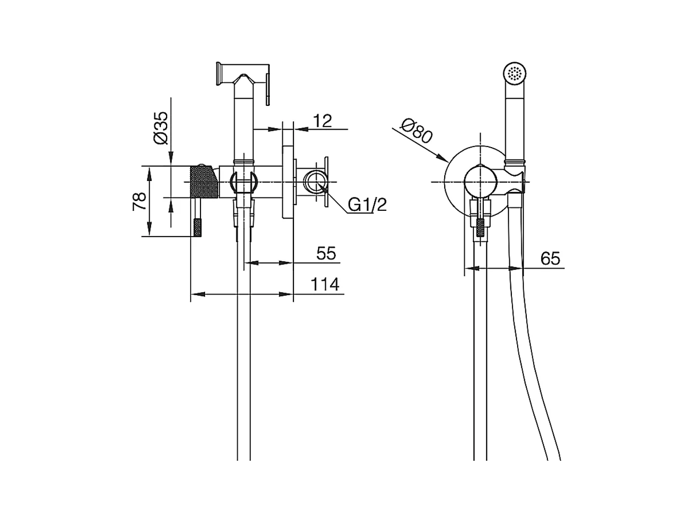 Kit Douchette hygiénique À ENCASTRER,  WC ou Bidet Salle de Bain Or Brossé LINE RDD038/OC