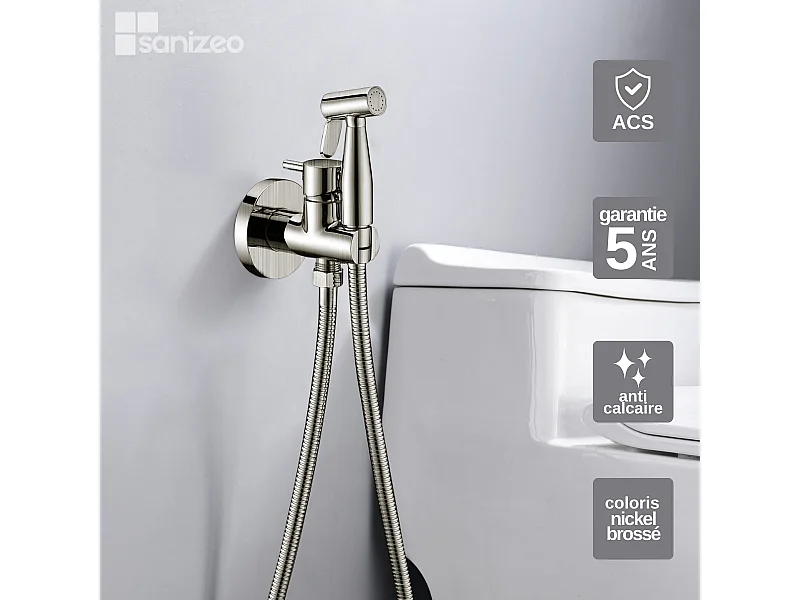 Kit Douchette hygiénique À ENCASTRER,  WC ou Bidet Salle de Bain Nickel Brossé MUNICH RDM001/NQ