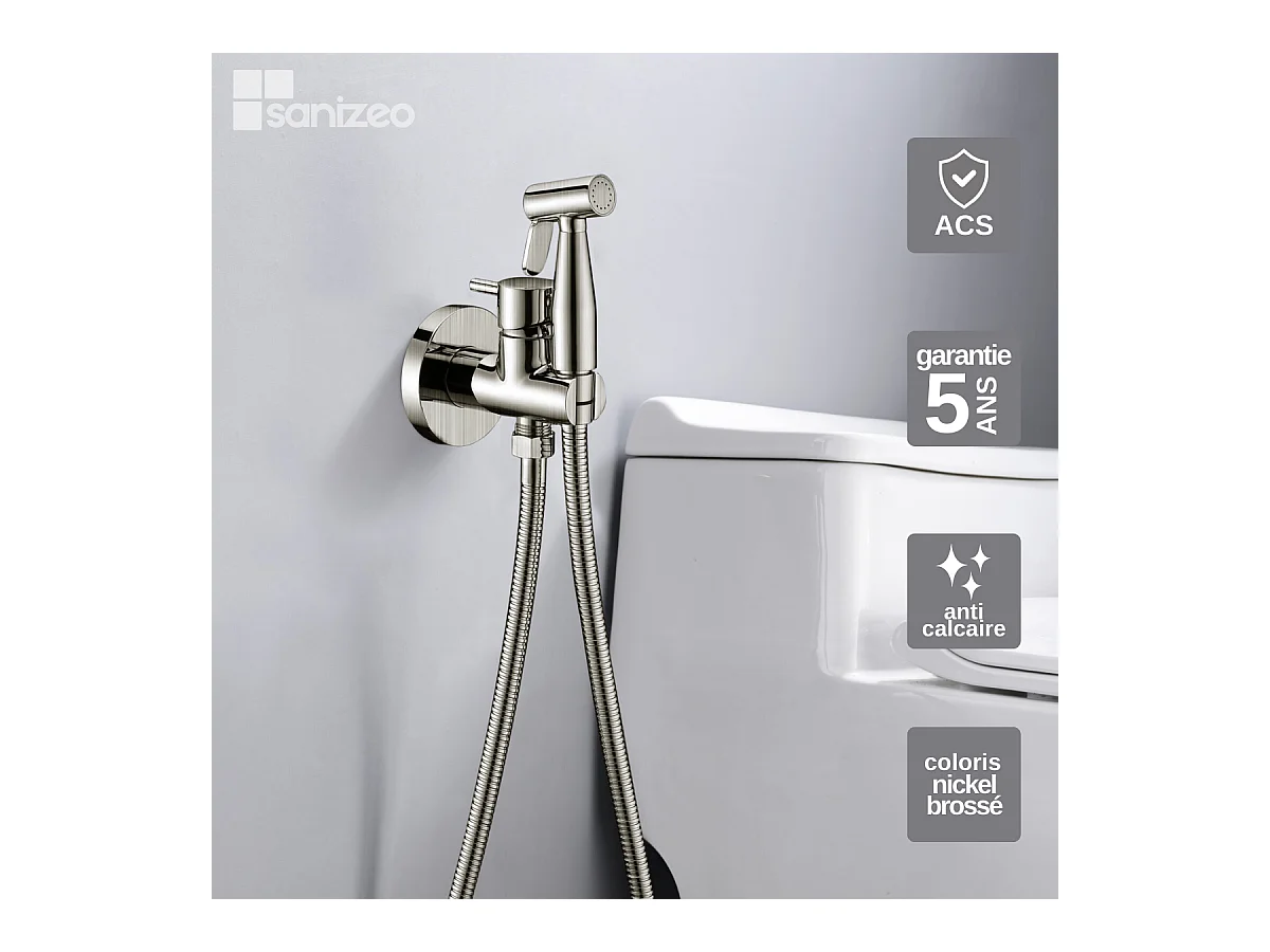 Kit Douchette hygiénique À ENCASTRER,  WC ou Bidet Salle de Bain Nickel Brossé MUNICH RDM001/NQ