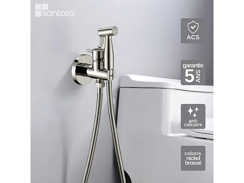 Kit Douchette hygiénique À ENCASTRER,  WC ou Bidet Salle de Bain Nickel Brossé MUNICH RDM001/NQ