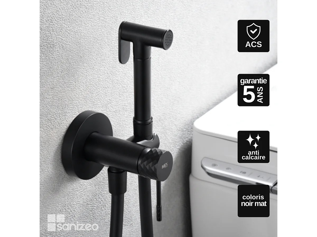 Kit Hygiène Douchette de WC / Bidet Encastré Noir Mat IMEX GENOVA RDG053/NG
