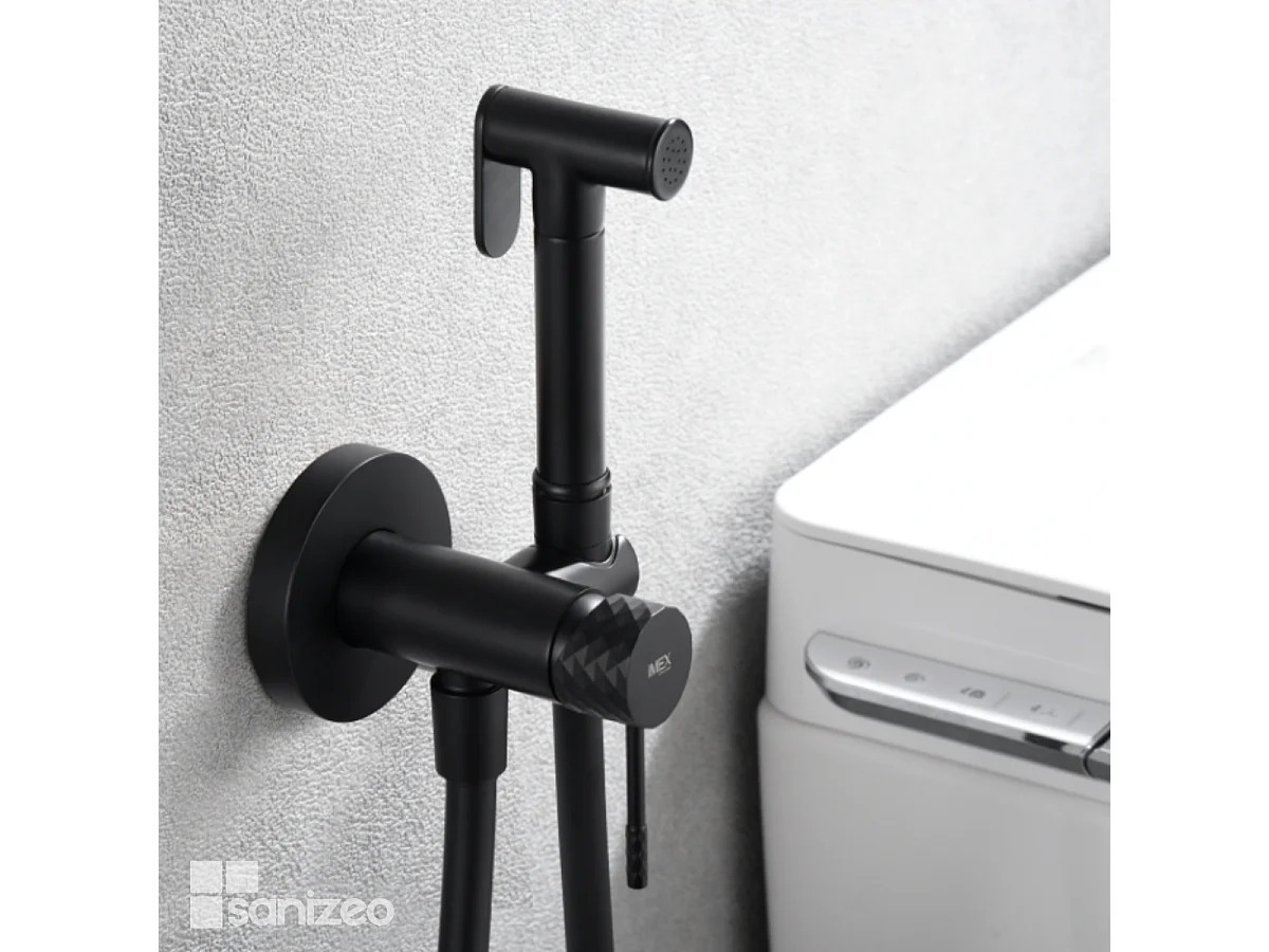 Kit Hygiène Douchette de WC / Bidet Encastré Noir Mat IMEX GENOVA RDG053/NG
