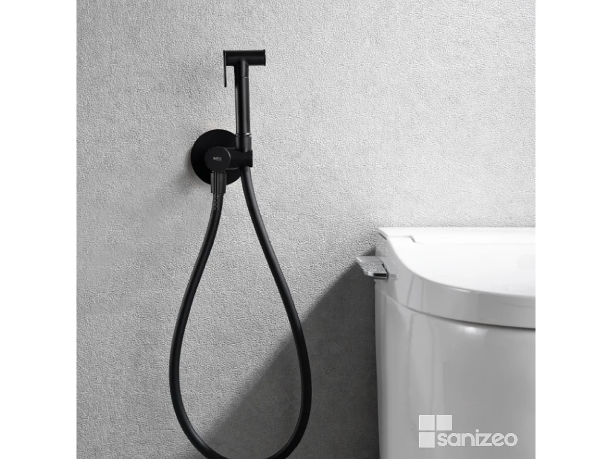 Kit Hygiène Douchette de WC / Bidet Encastré Noir Mat IMEX GENOVA RDG053/NG