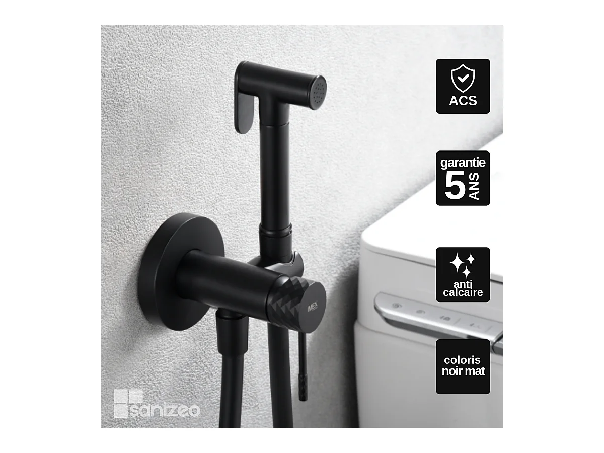 Kit Hygiène Douchette de WC / Bidet Encastré Noir Mat IMEX GENOVA RDG053/NG