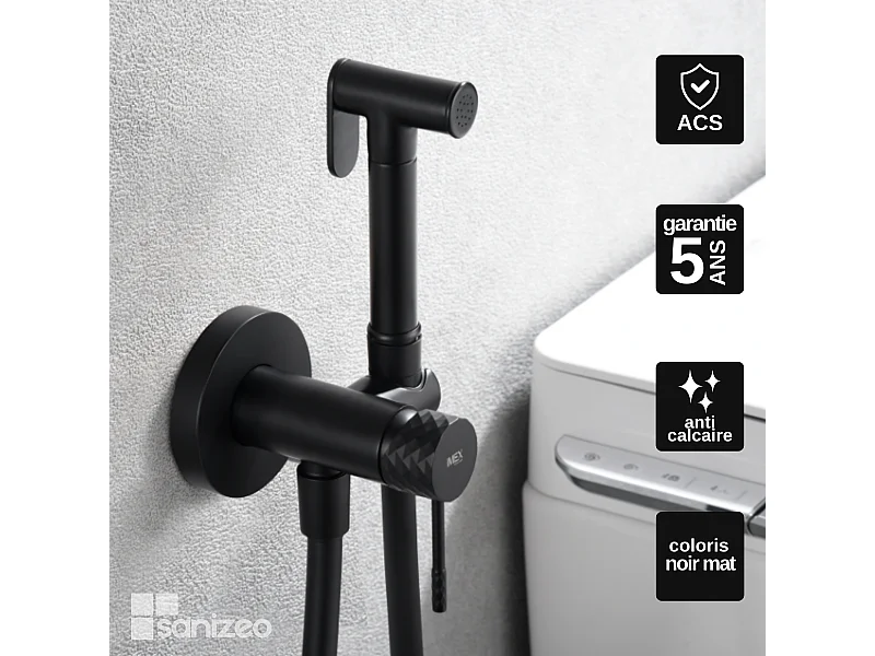 Kit Hygiène Douchette de WC / Bidet Encastré Noir Mat IMEX GENOVA RDG053/NG