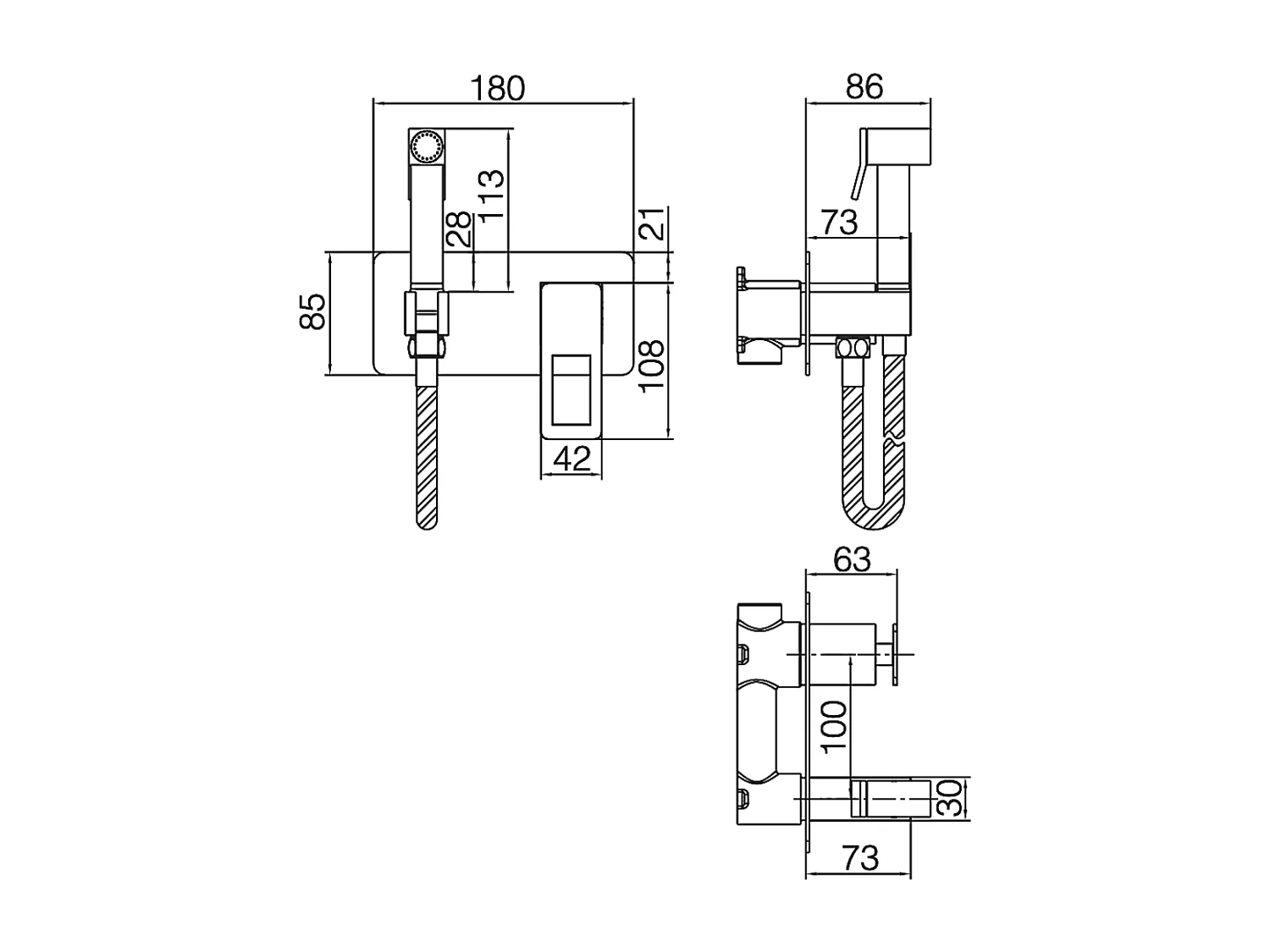 Kit Douchette hygiénique À ENCASTRER,  WC ou Bidet Salle de Bain Noir et Or SUECIA BDC032-5/NGOLD