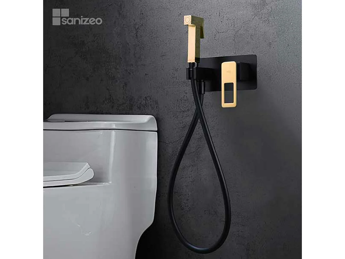 Kit Douchette hygiénique À ENCASTRER,  WC ou Bidet Salle de Bain Noir et Or SUECIA BDC032-5/NGOLD