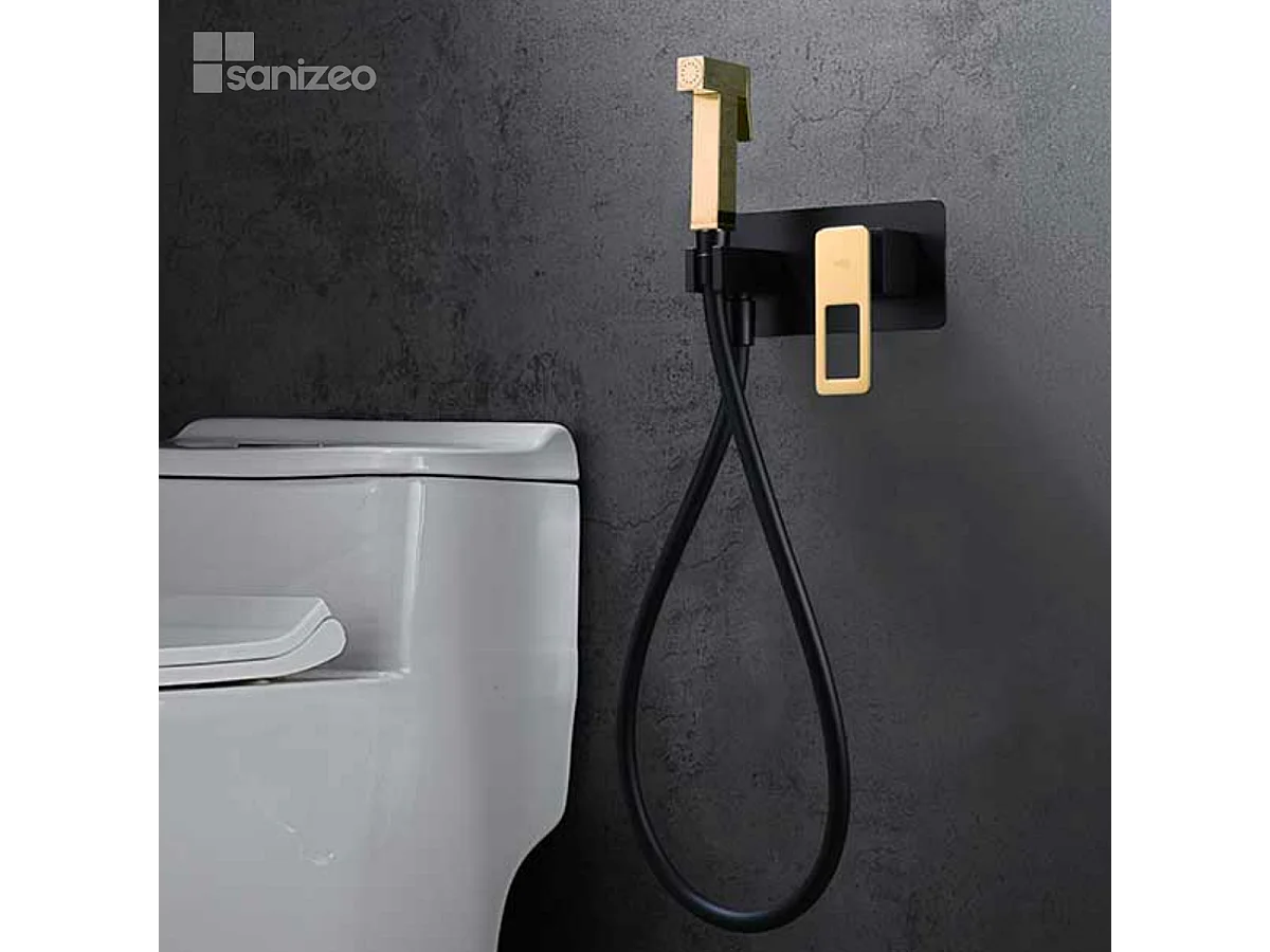 Kit Douchette hygiénique À ENCASTRER,  WC ou Bidet Salle de Bain Noir et Or SUECIA BDC032-5/NGOLD
