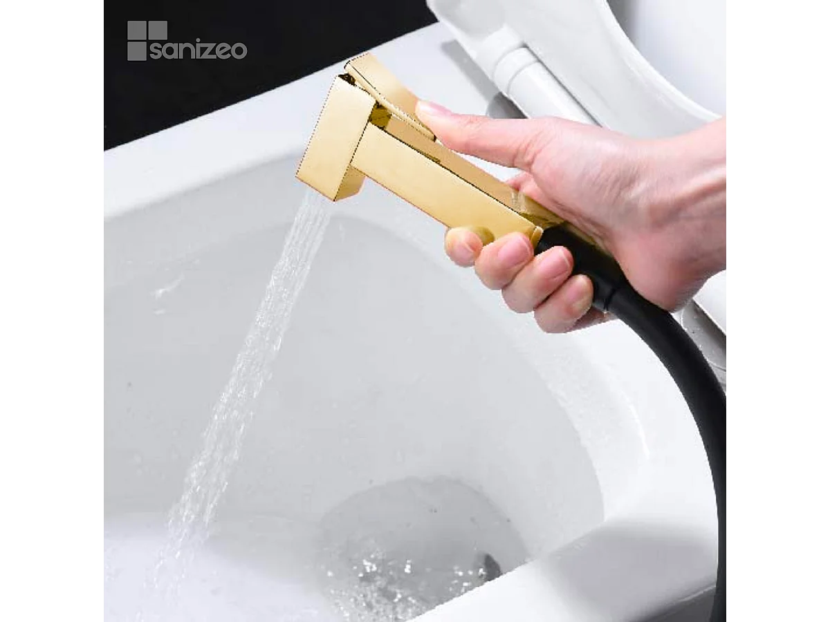 Kit Douchette hygiénique À ENCASTRER,  WC ou Bidet Salle de Bain Noir et Or SUECIA BDC032-5/NGOLD