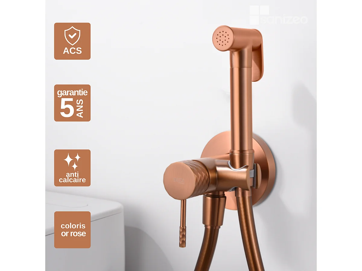 Kit Hygiène Douchette de WC / Bidet Encastré Or Rose Cuivré IMEX GENOVA RDG053/ORC