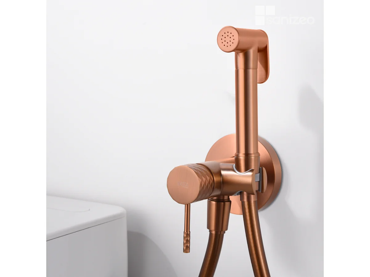 Kit Hygiène Douchette de WC / Bidet Encastré Or Rose Cuivré IMEX GENOVA RDG053/ORC