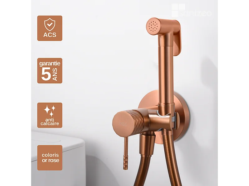 Kit Hygiène Douchette de WC / Bidet Encastré Or Rose Cuivré IMEX GENOVA RDG053/ORC