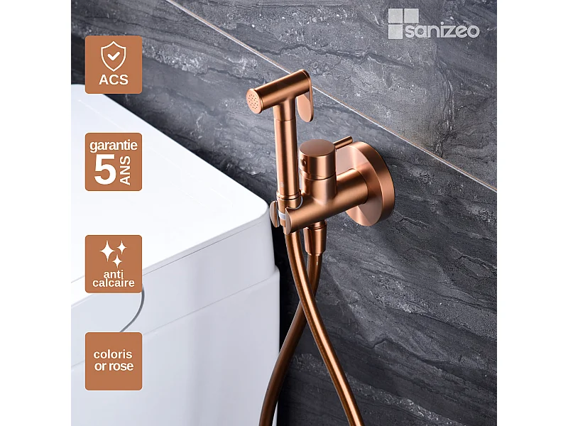 Kit Douchette hygiénique À ENCASTRER,  WC ou Bidet Salle de Bain Or Rose Cuivré MUNICH RDM001/ORC