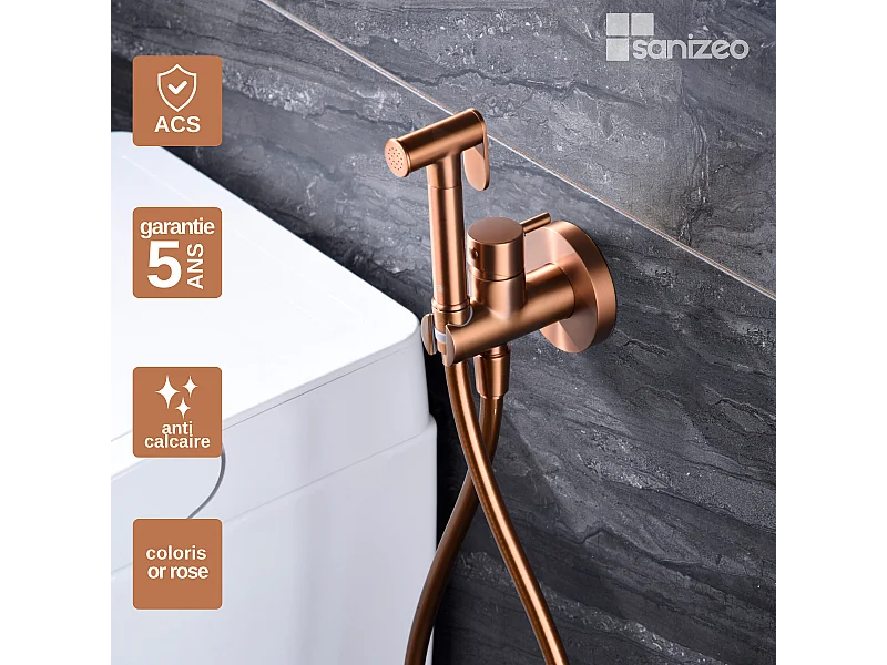 Kit Douchette hygiénique À ENCASTRER,  WC ou Bidet Salle de Bain Or Rose Cuivré MUNICH RDM001/ORC