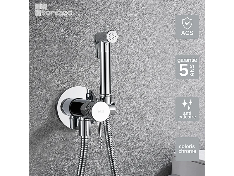 Kit Hygiène Douchette de WC / Bidet Encastré Chrome IMEX GENOVA RDG053