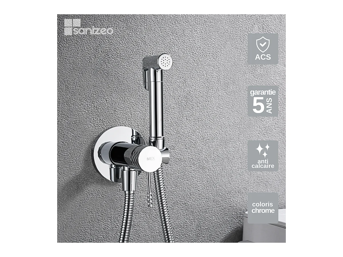 Kit Hygiène Douchette de WC / Bidet Encastré Chrome IMEX GENOVA RDG053