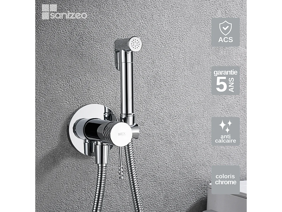 Kit Hygiène Douchette de WC / Bidet Encastré Chrome IMEX GENOVA RDG053