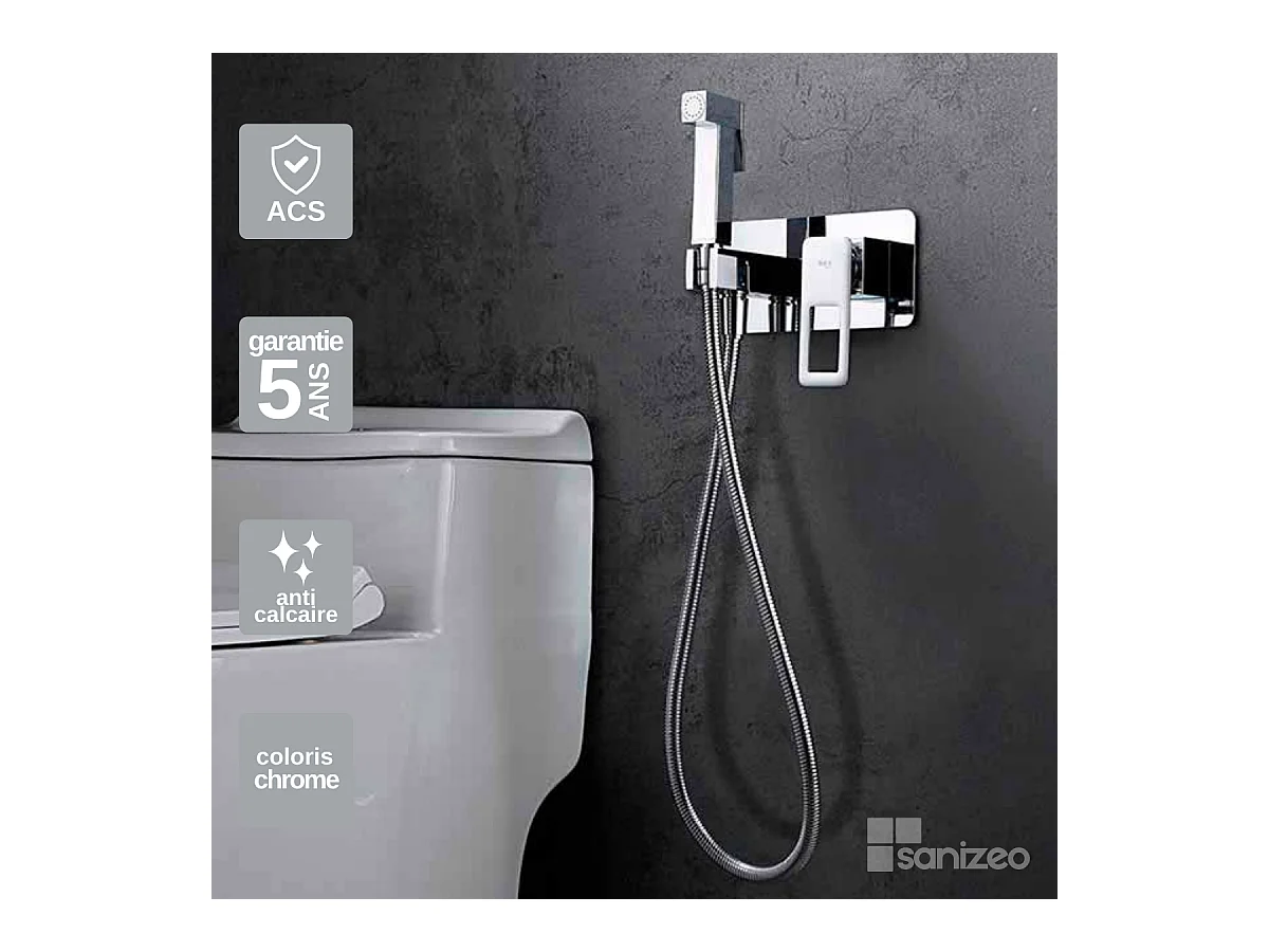 Kit Douchette hygiénique À ENCASTRER,  WC ou Bidet Salle de Bain Chrome SUECIA BDC032-5