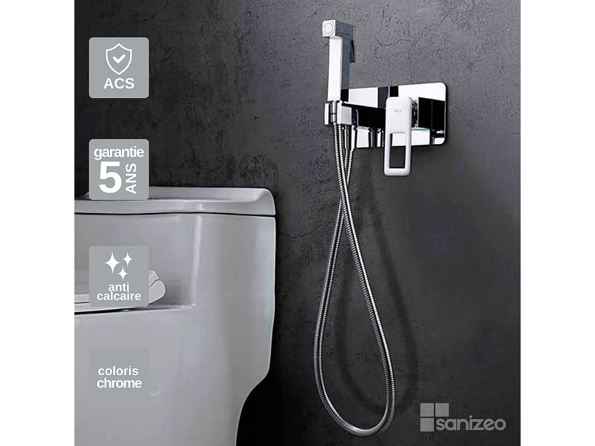 Kit Douchette hygiénique À ENCASTRER,  WC ou Bidet Salle de Bain Chrome SUECIA BDC032-5