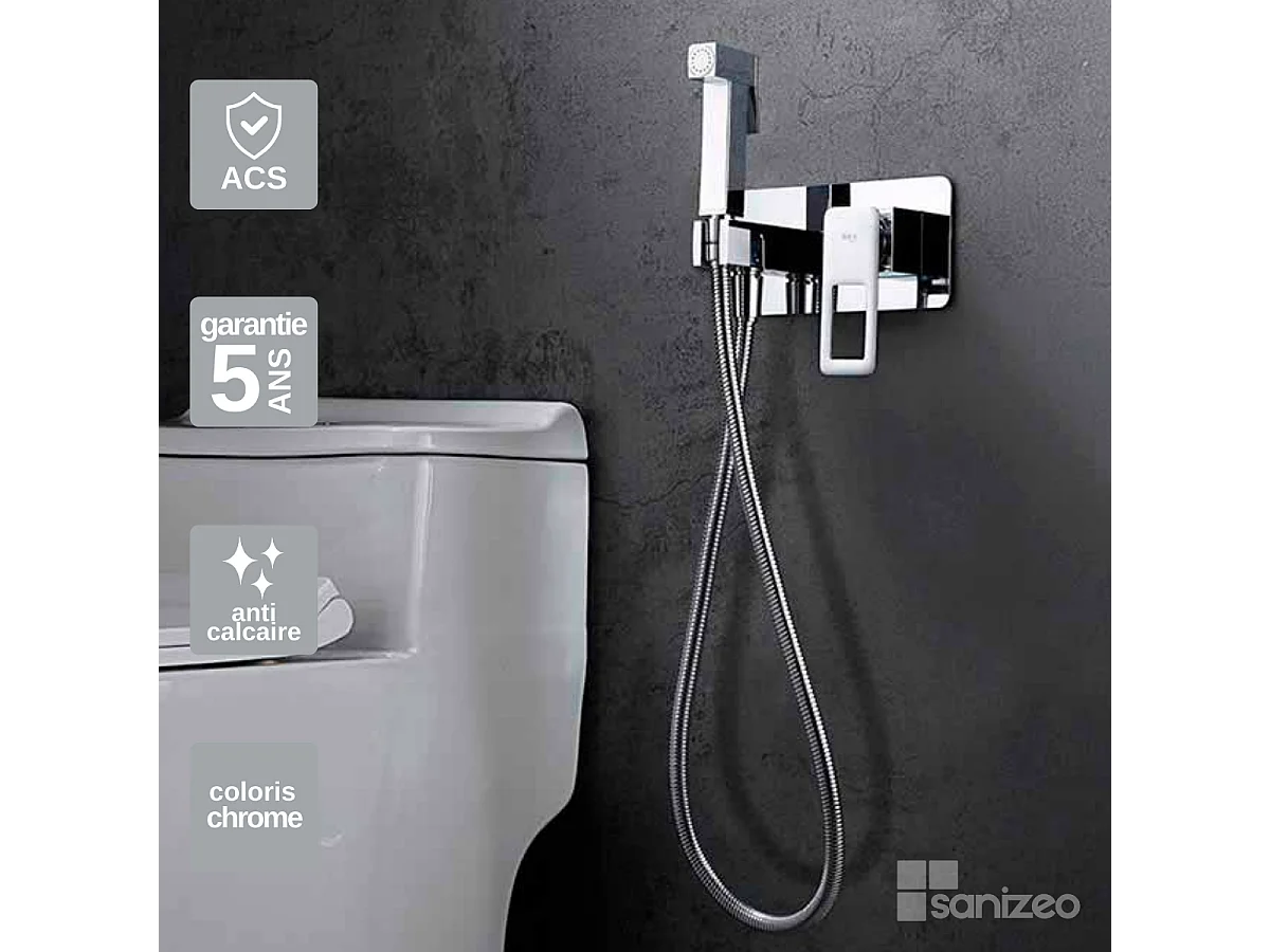 Kit Douchette hygiénique À ENCASTRER,  WC ou Bidet Salle de Bain Chrome SUECIA BDC032-5