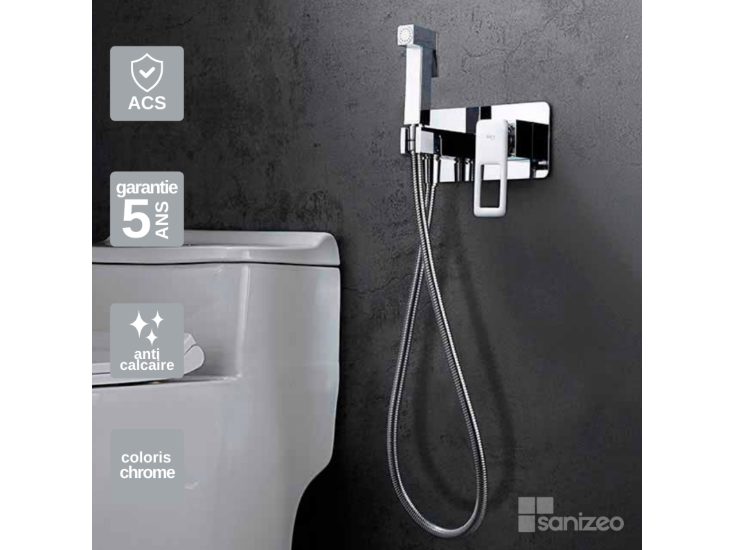Kit Douchette anti-calcaire hygiénique encastrée WC ou Bidet Salle de Bain Chrome IMEX SUECIA BDC032-5