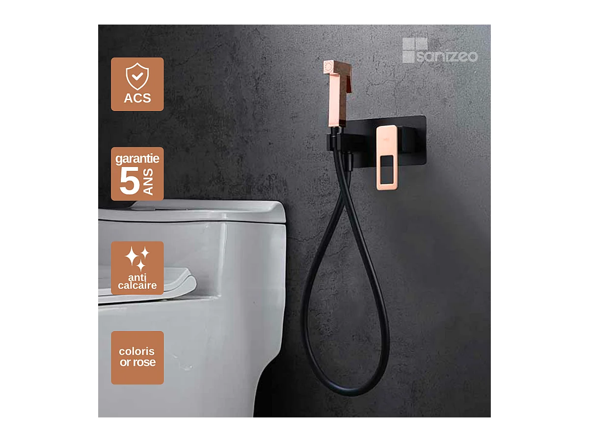 Kit Douchette hygiénique À ENCASTRER,  WC ou Bidet Salle de Bain Noir et Or Rose Cuivré SUECIA BDC032-5/NOR