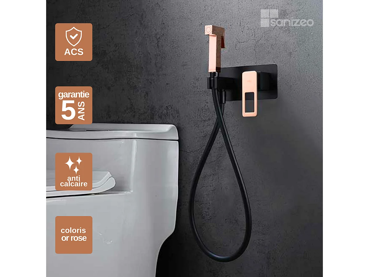 Kit Douchette hygiénique À ENCASTRER,  WC ou Bidet Salle de Bain Noir et Or Rose Cuivré SUECIA BDC032-5/NOR