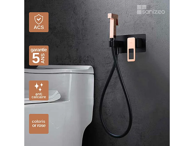 Kit Douchette hygiénique À ENCASTRER,  WC ou Bidet Salle de Bain Noir et Or Rose Cuivré SUECIA BDC032-5/NOR