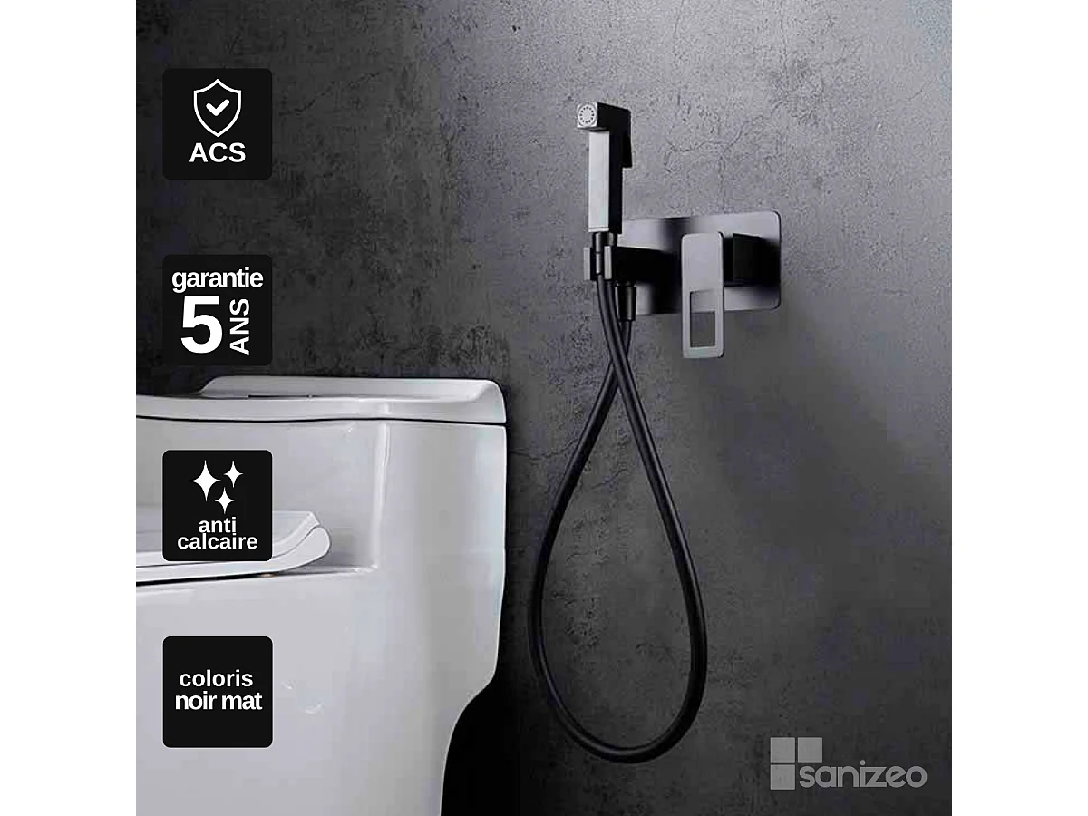 Kit Douchette hygiénique À ENCASTRER,  WC ou Bidet Salle de Bain Noir Mat SUECIA BDC032-5/NG