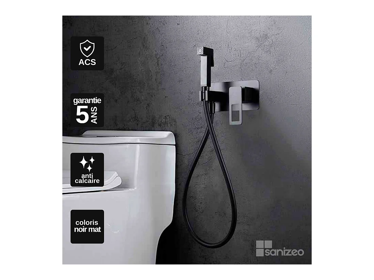 Kit Douchette hygiénique À ENCASTRER,  WC ou Bidet Salle de Bain Noir Mat SUECIA BDC032-5/NG