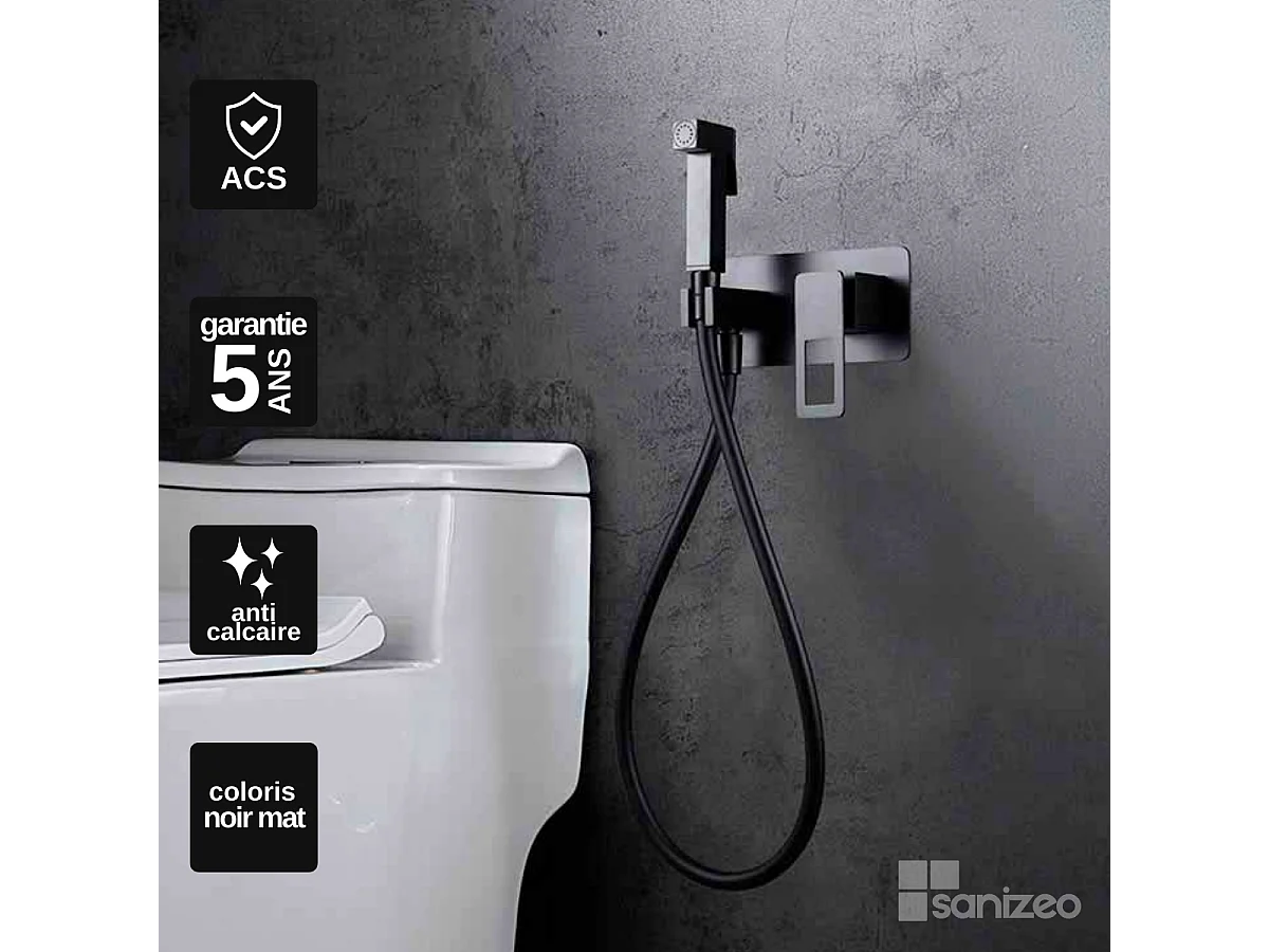 Kit Douchette hygiénique À ENCASTRER,  WC ou Bidet Salle de Bain Noir Mat SUECIA BDC032-5/NG