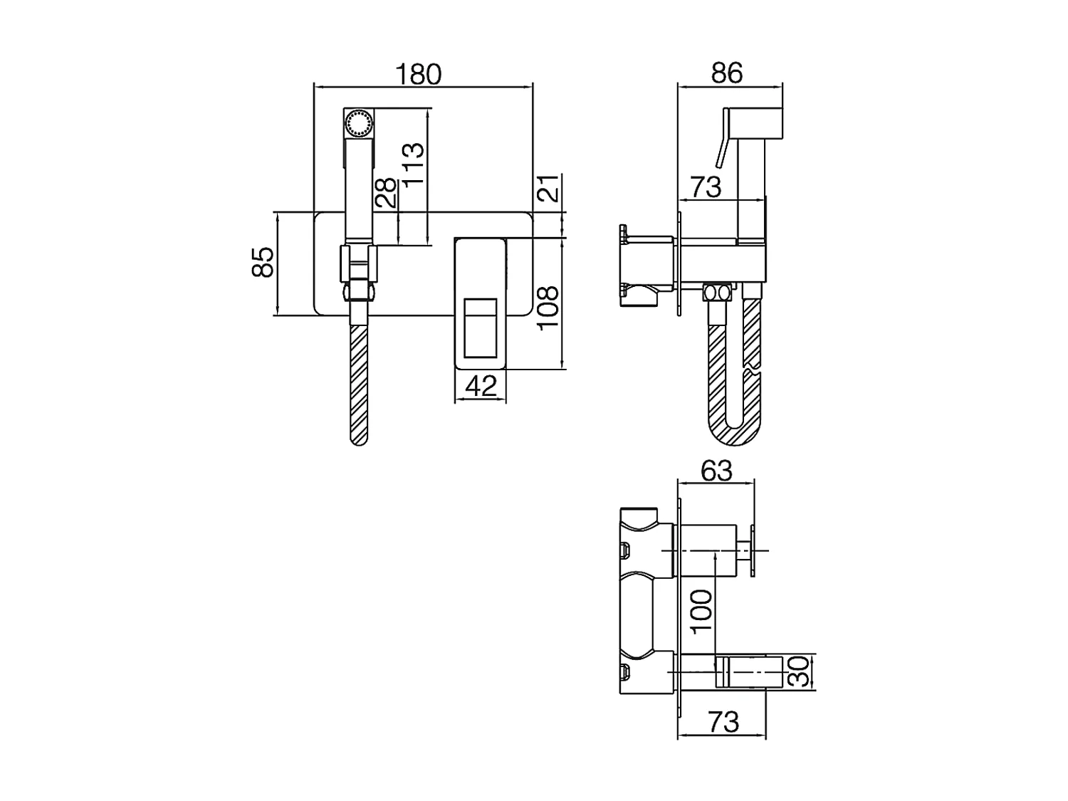 Kit Douchette hygiénique À ENCASTRER,  WC ou Bidet Salle de Bain Noir Mat SUECIA BDC032-5/NG