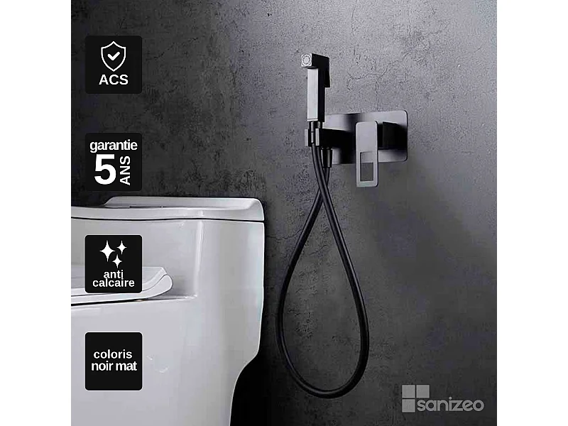 Kit Douchette hygiénique À ENCASTRER,  WC ou Bidet Salle de Bain Noir Mat SUECIA BDC032-5/NG