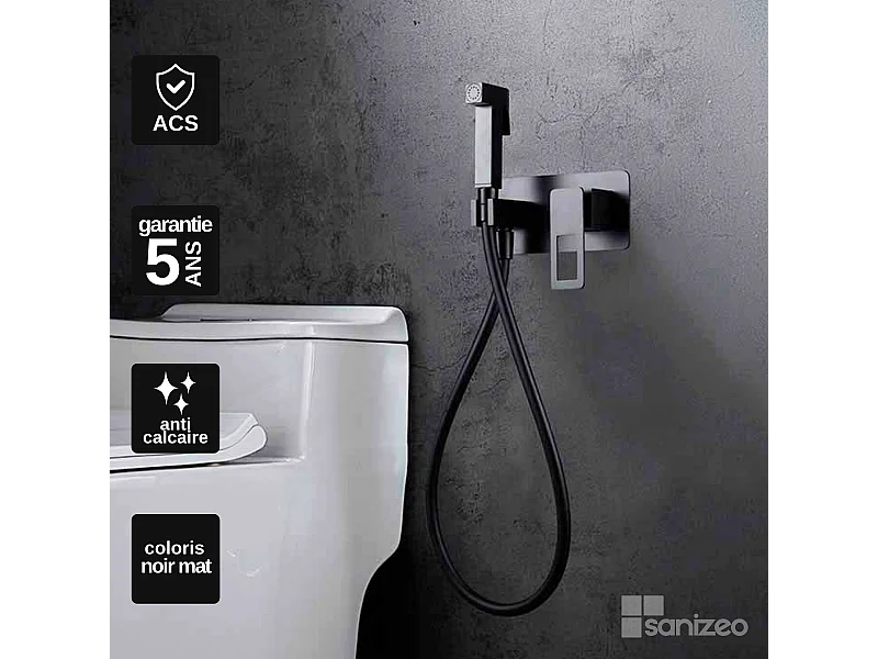 Kit Douchette hygiénique À ENCASTRER,  WC ou Bidet Salle de Bain Noir Mat SUECIA BDC032-5/NG