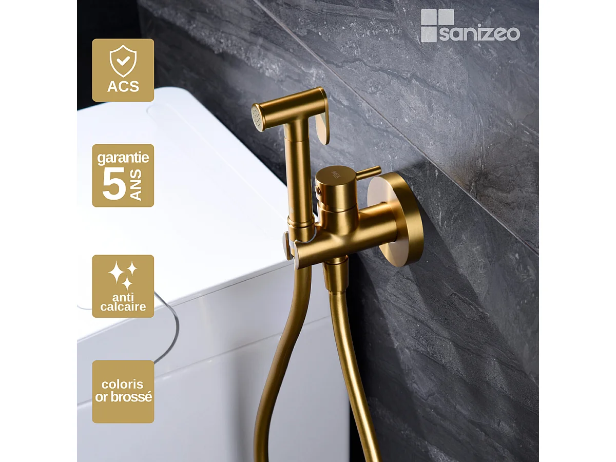 Kit Douchette hygiénique À ENCASTRER,  WC ou Bidet Salle de Bain Or Brossé MUNICH RDM001/OC