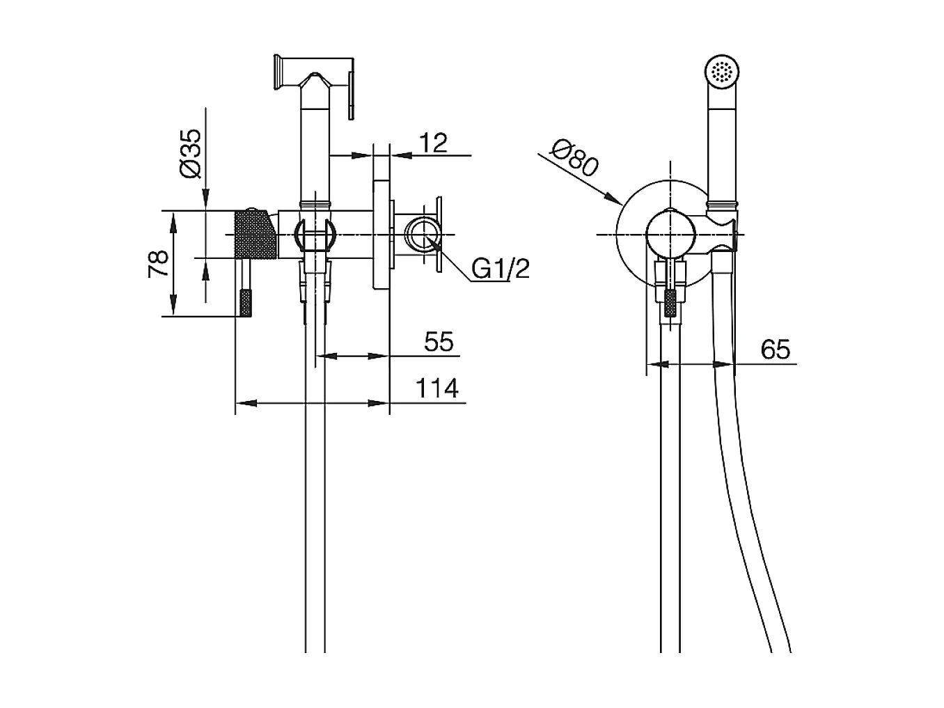Kit Douchette hygiénique À ENCASTRER,  WC ou Bidet Salle de Bain Noir Mat LINE RDD038/NG