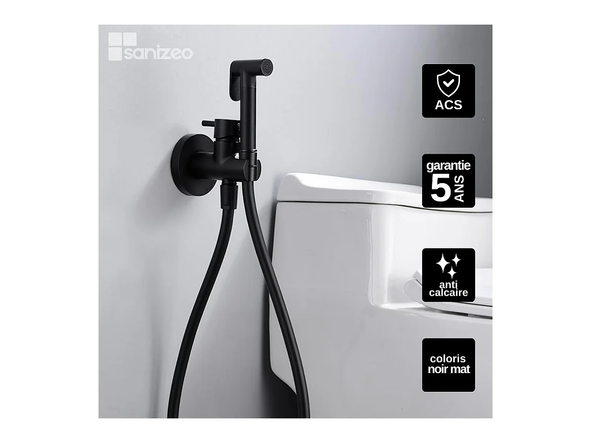 Kit Douchette hygiénique À ENCASTRER,  WC ou Bidet Salle de Bain Noir Mat MUNICH RDM001/NG