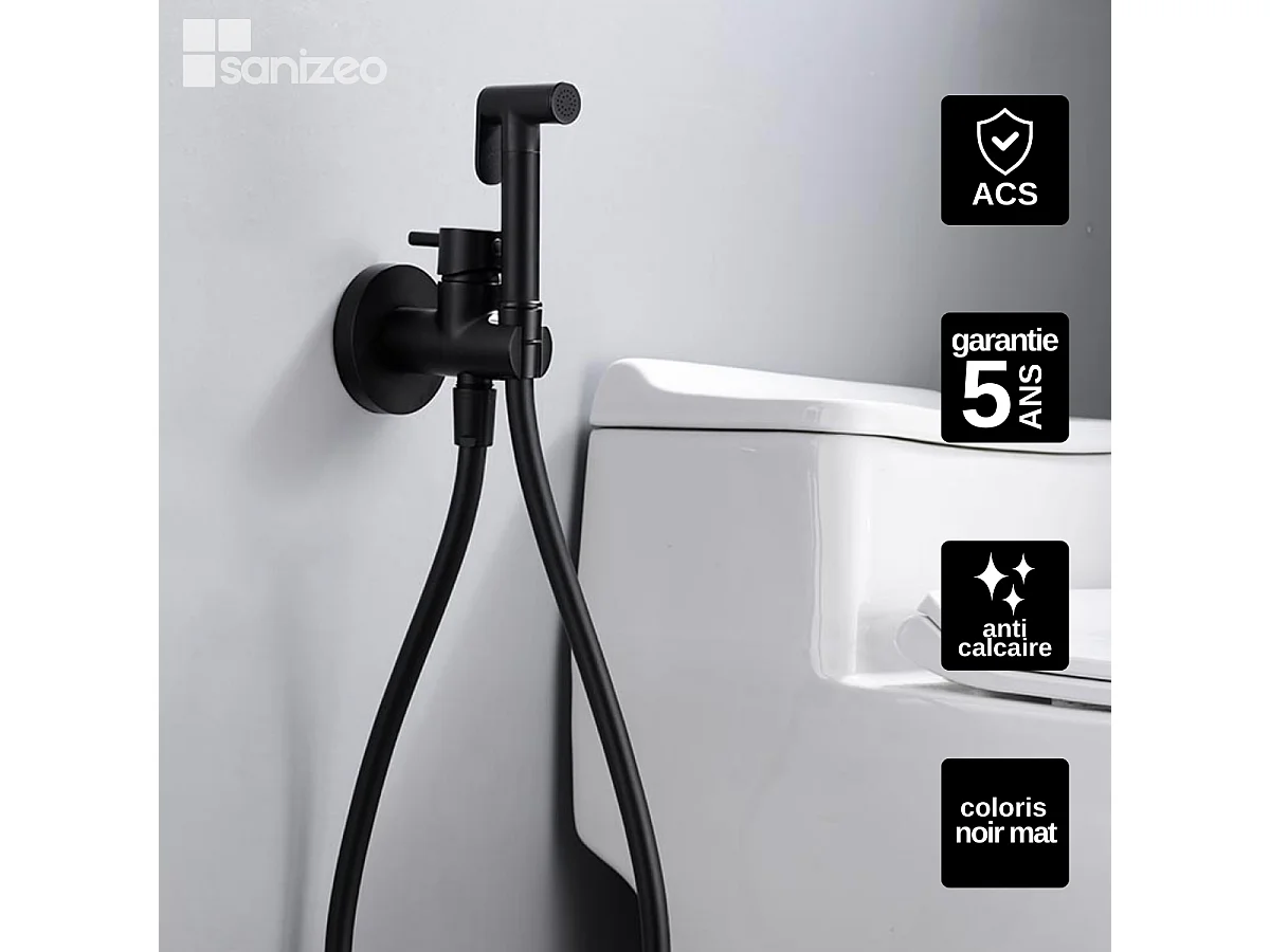 Kit Douchette hygiénique À ENCASTRER,  WC ou Bidet Salle de Bain Noir Mat MUNICH RDM001/NG
