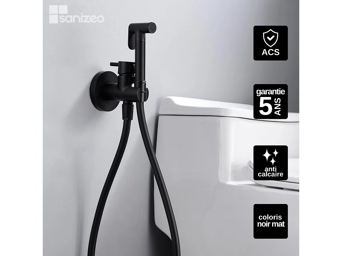 Kit Douchette hygiénique À ENCASTRER,  WC ou Bidet Salle de Bain Noir Mat MUNICH RDM001/NG