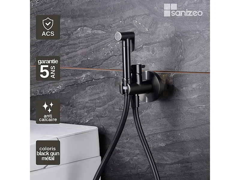 Kit Douchette hygiénique À ENCASTRER,  WC ou Bidet Salle de Bain Black Gun Métal MUNICH RDM001/BGM