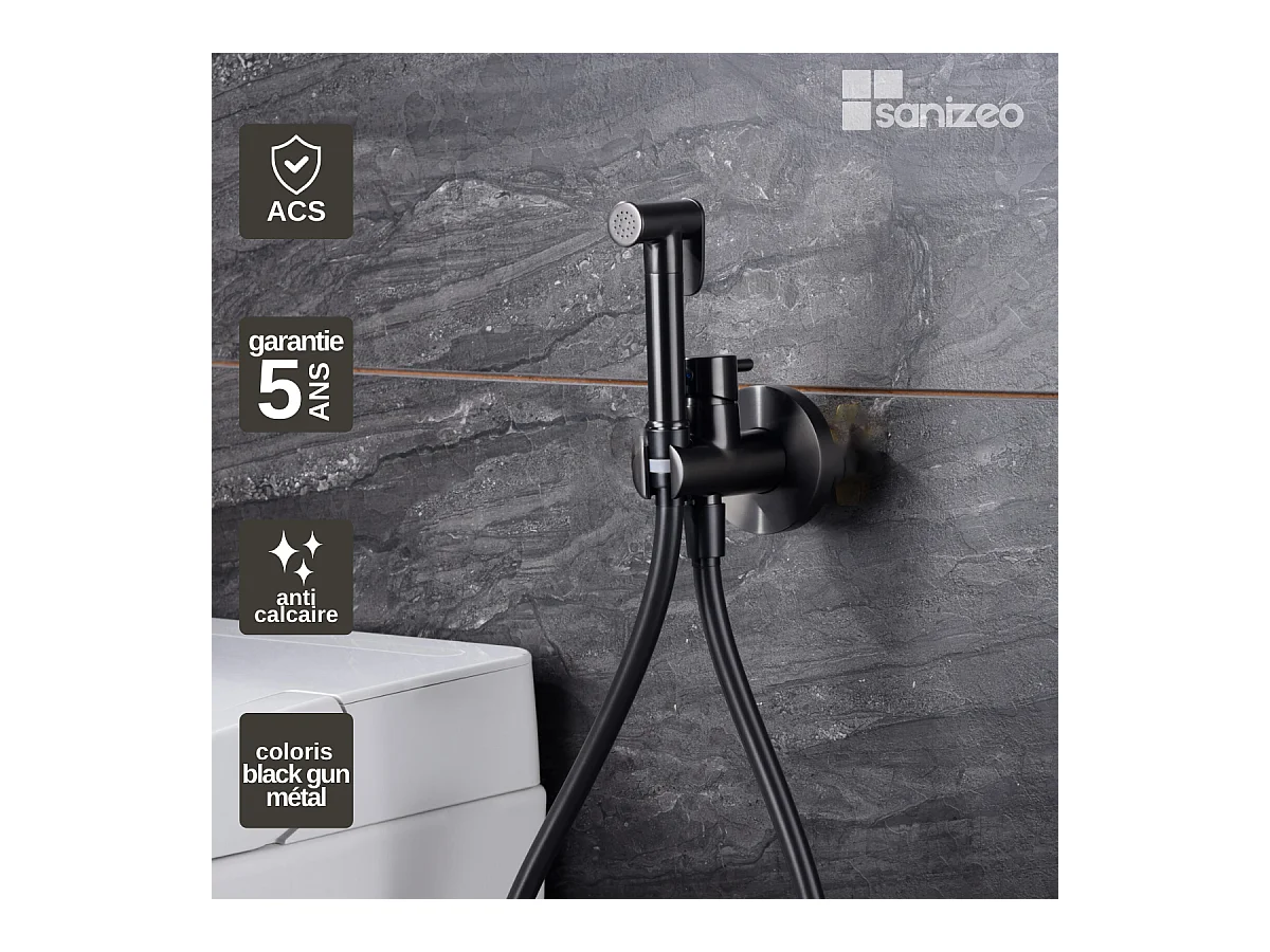 Kit Douchette hygiénique À ENCASTRER,  WC ou Bidet Salle de Bain Black Gun Métal MUNICH RDM001/BGM