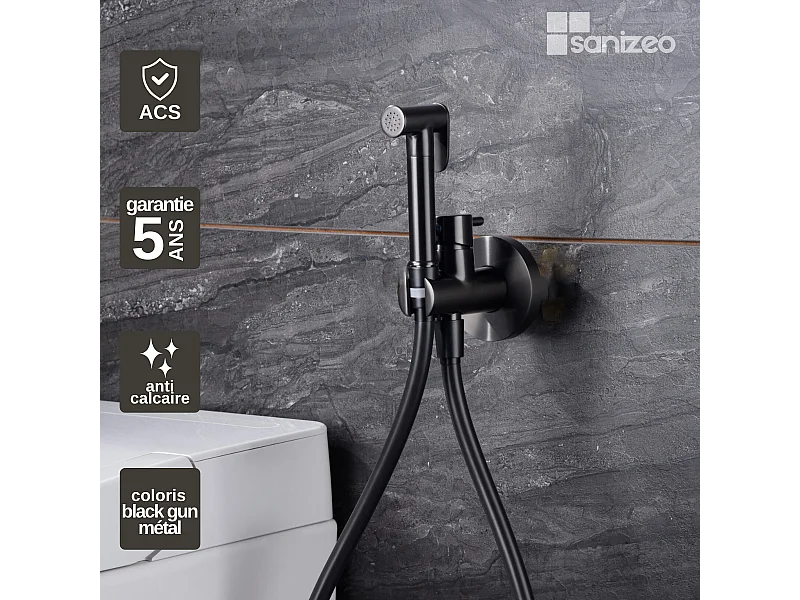 Kit Douchette hygiénique À ENCASTRER,  WC ou Bidet Salle de Bain Black Gun Métal MUNICH RDM001/BGM