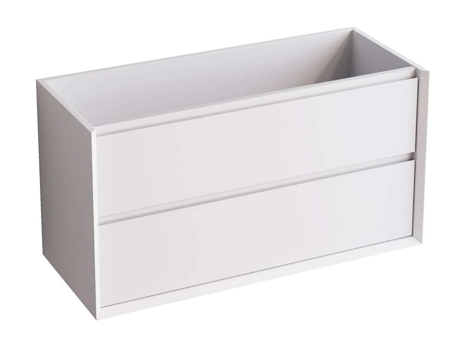 Meuble Salle de Bain COOL  (101 cm x H54 x P45 cm), Plan Vasque Grès Cérame BS, 2 Tiroirs, Laqué Blanc Mat/Noyer